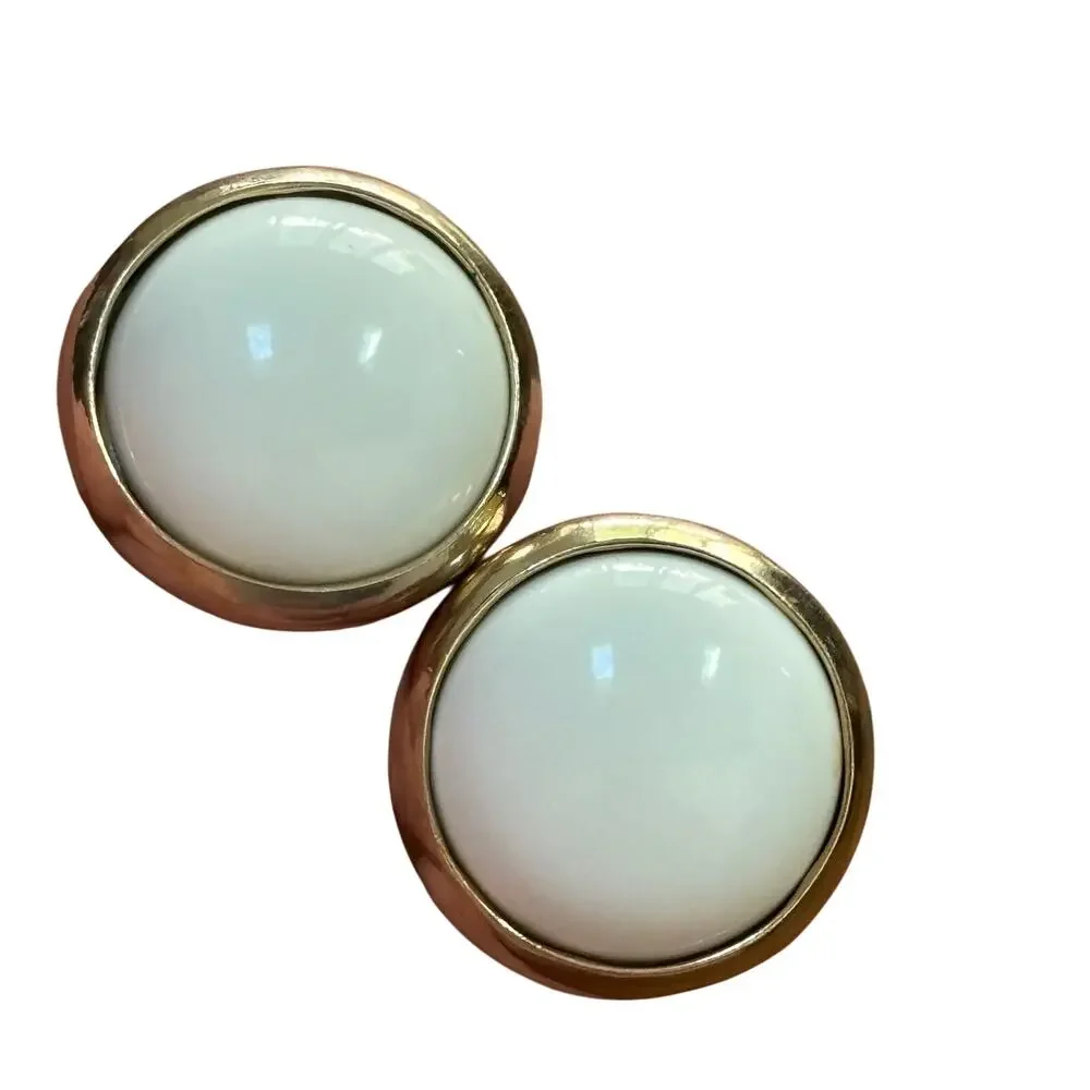 Vintage mid century chunky silver & white button style cufflinks rounds classic
